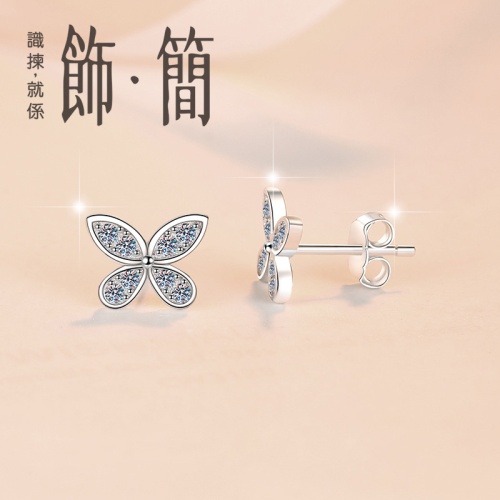 925銀飾蝴蝶莫桑石耳釘(d色莫桑石)