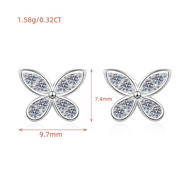 925銀飾蝴蝶莫桑石耳釘(d色莫桑石)