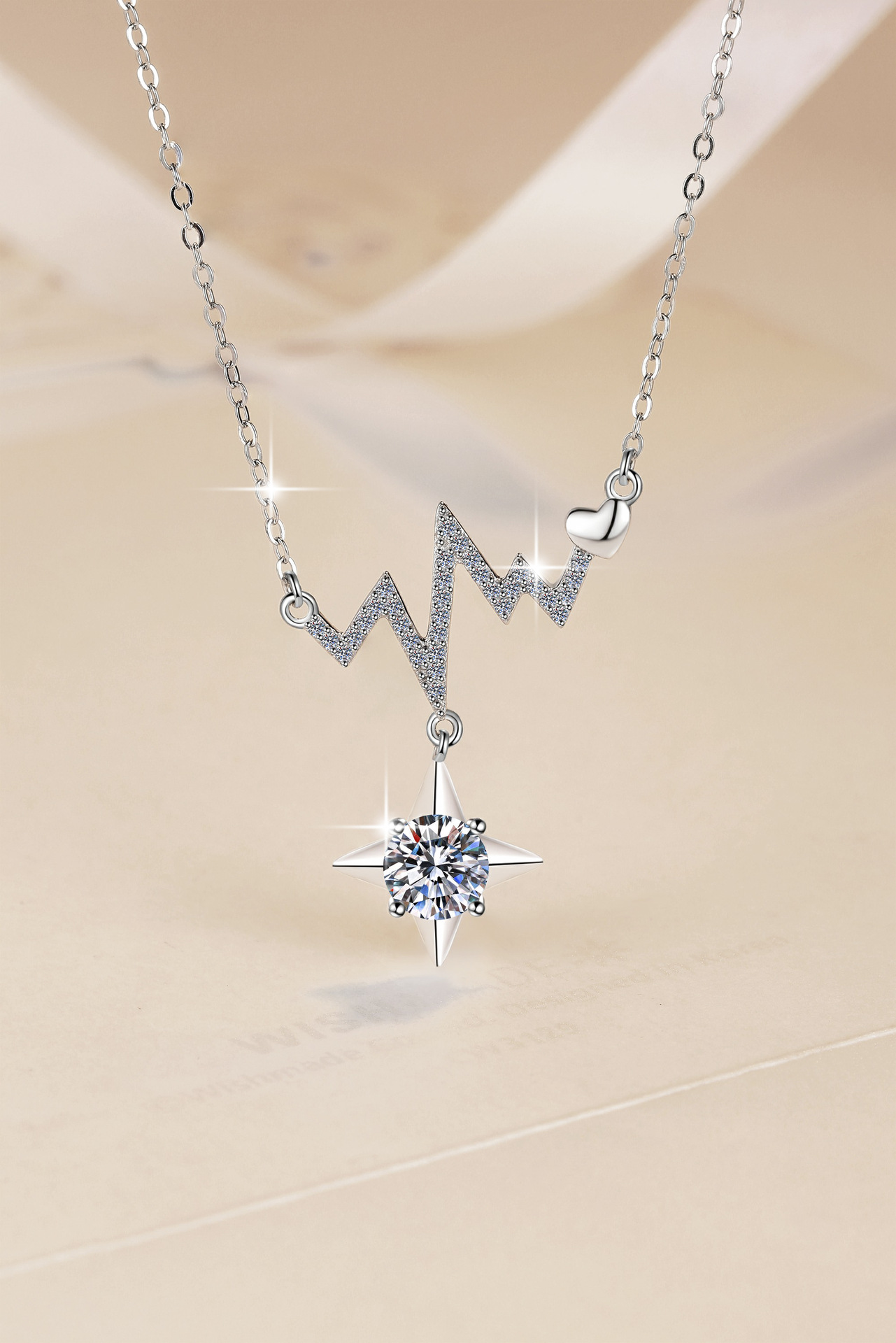 925銀飾鉑金星星閃電莫桑石項鏈