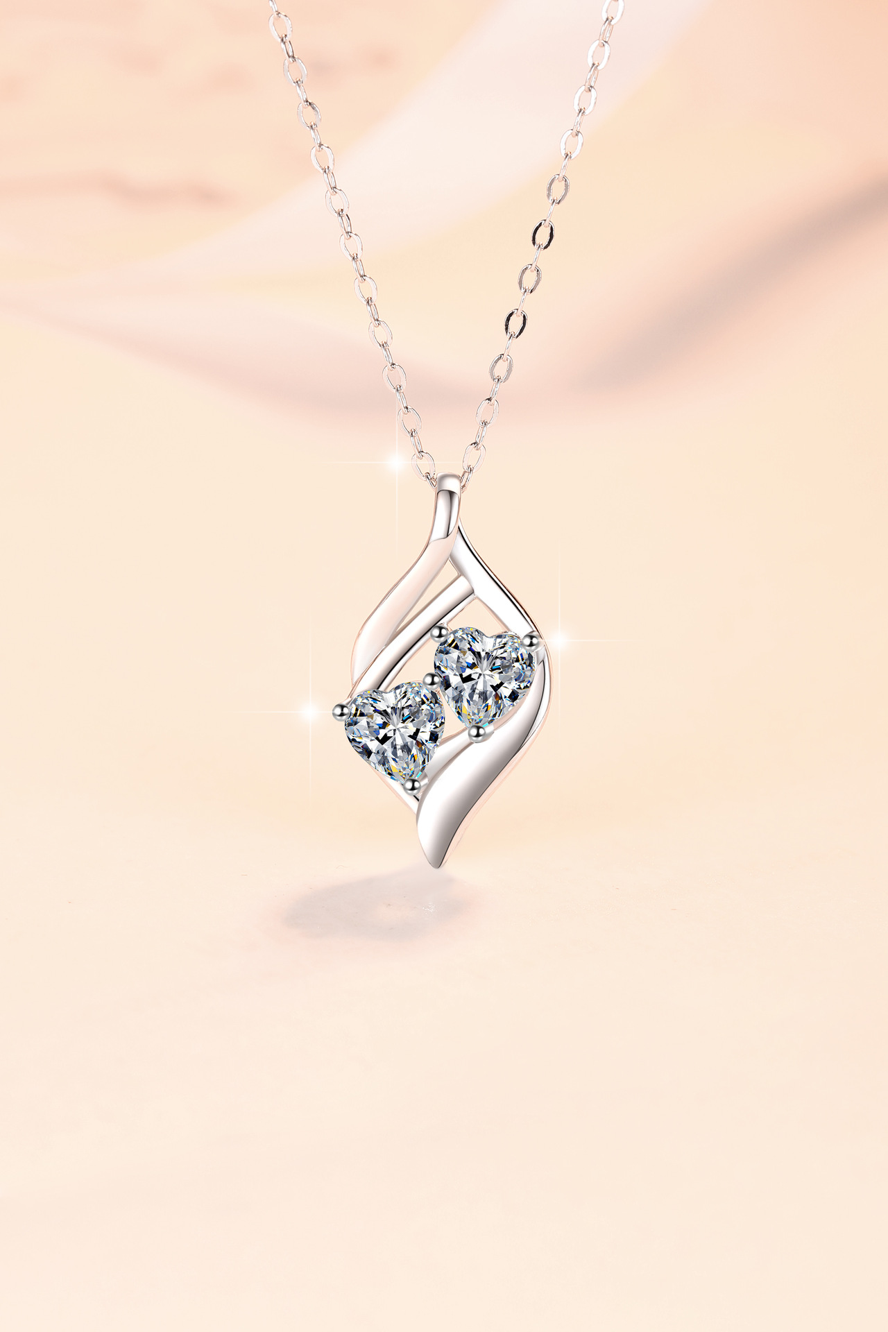 925銀飾雙心形莫桑石項鏈