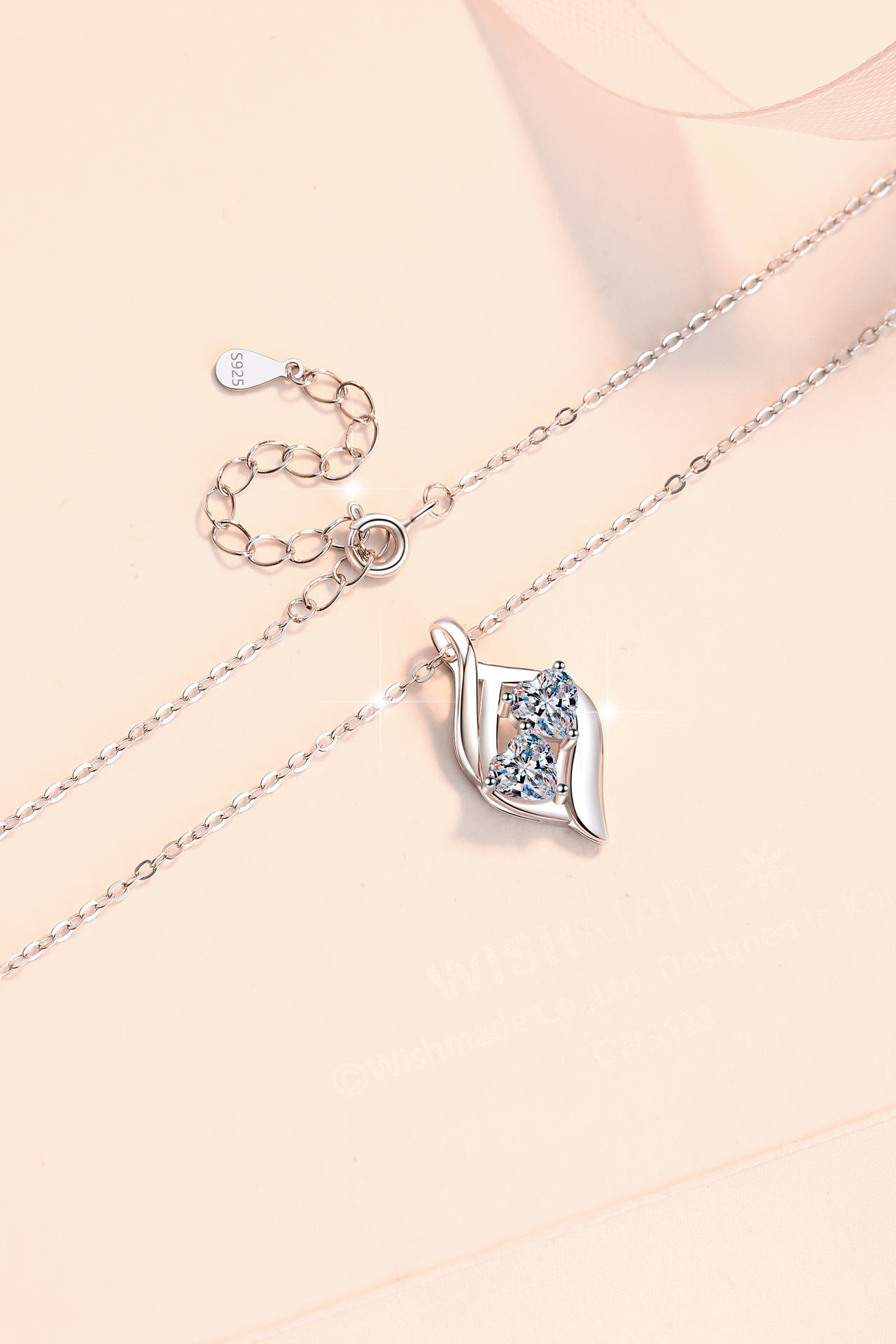 925銀飾雙心形莫桑石項鏈