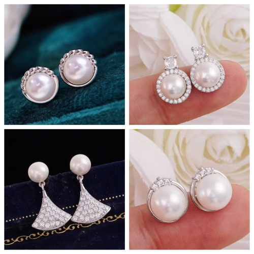 s925純銀 淡水珍珠鑲鑽精緻耳釘