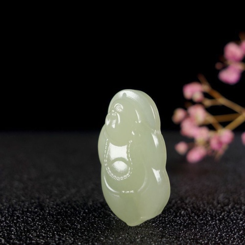 天然青白玉彌勒站佛玉墜