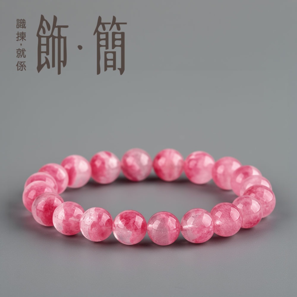 高冰玉化珍藏級天然櫻花雨薔薇輝石手鏈8mm/10mm/12mm/13mm