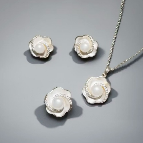 5a強光諸暨淡水珍珠玫瑰鍍金吊墜耳釘套裝(金色/紅色)