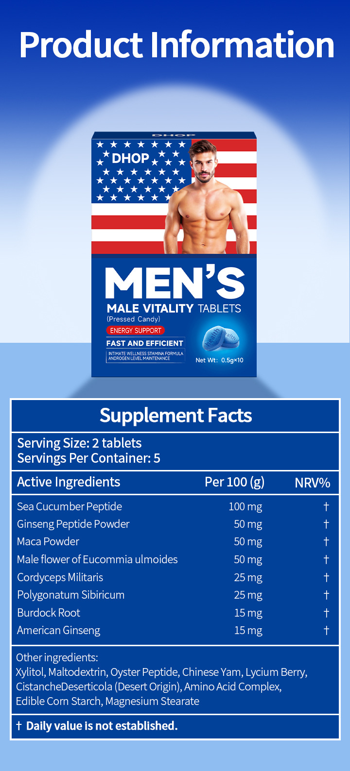 dhop男性海參肽人參肽瑪卡配方活力片0.5g x 10粒/盒x2盒