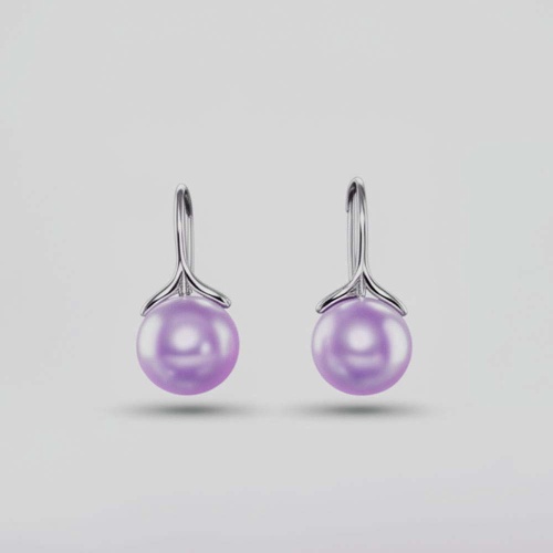 9 10mm正圓強光天然紫色淡水諸暨珍珠s925銀耳環