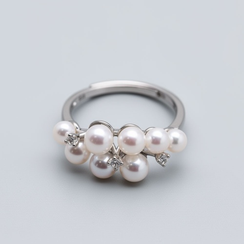 4 5mm正圓強光幾乎無瑕淡水諸暨珍珠s925銀多珠戒指