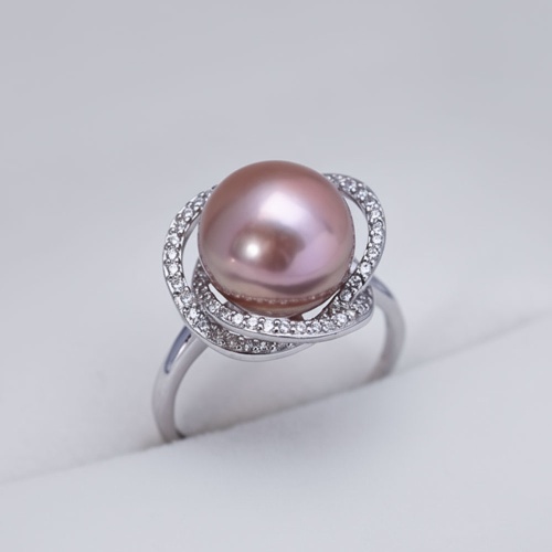 11 12mm正圓強光淡水諸暨珍珠s925銀開口戒指