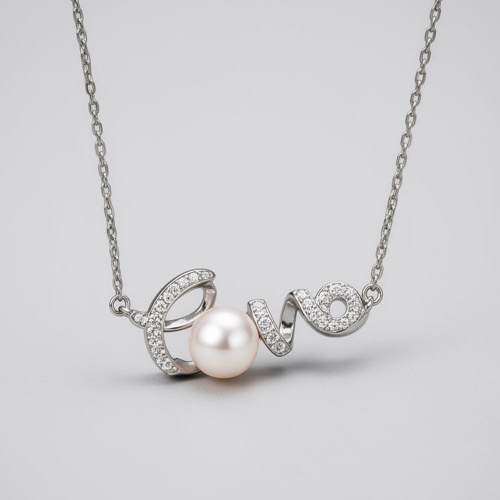 love字母天然淡水ak有核正圓珍珠s925銀鎖骨鏈