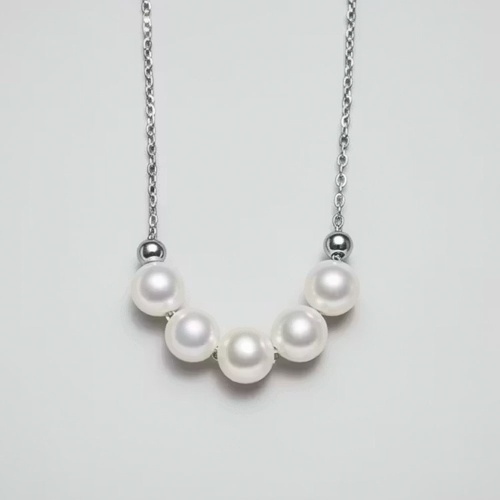 天然淡水諸暨珍珠s925銀微笑五珠項鏈