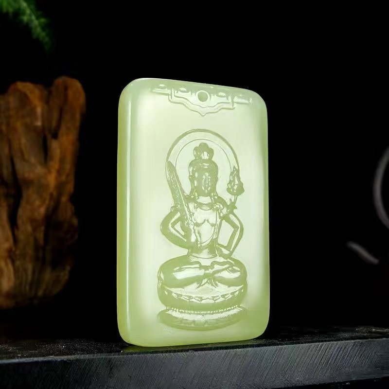 新疆青白玉蠶絲玉十二生肖守護神吊墜