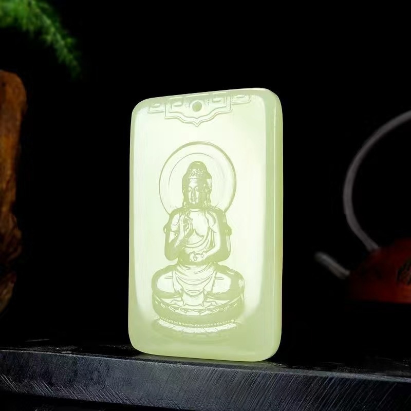 新疆青白玉蠶絲玉十二生肖守護神吊墜