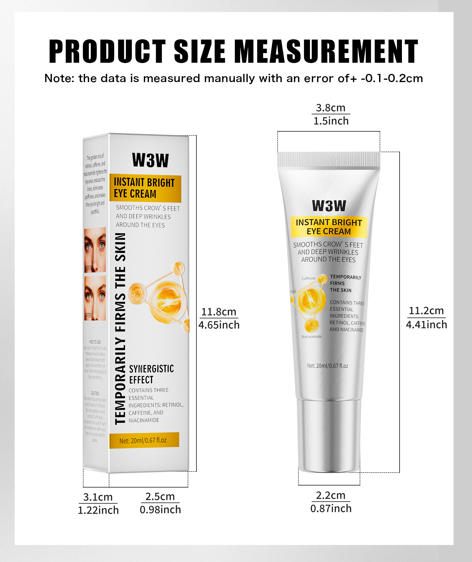 w3w視黃醇瞬效亮白黑眼圈淡化眼霜20ml/支x2支