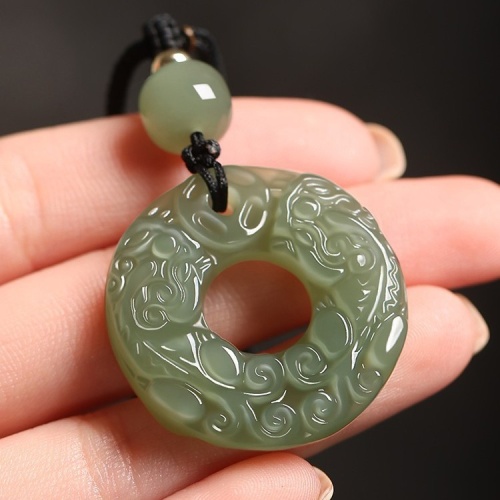 天然和田玉雙面貔貅平安扣吊墜