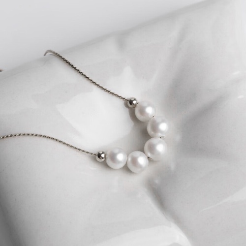 天然淡水珍珠s925銀微笑五珠項鍊