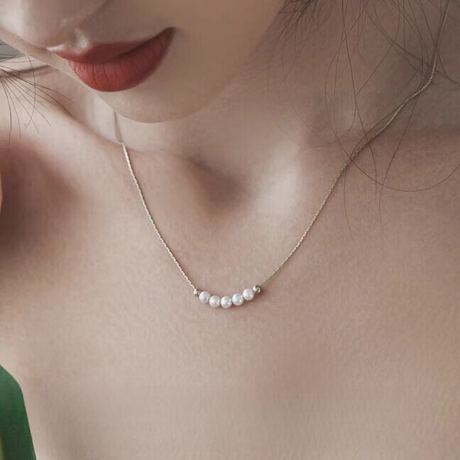 天然淡水珍珠s925銀微笑五珠項鍊