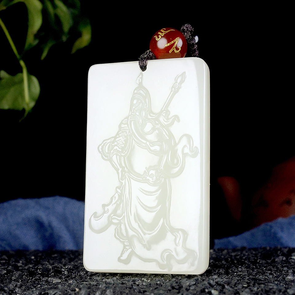 新疆和田玉關公牌 | 武財神義薄雲天玉掛件 精雕吊墜