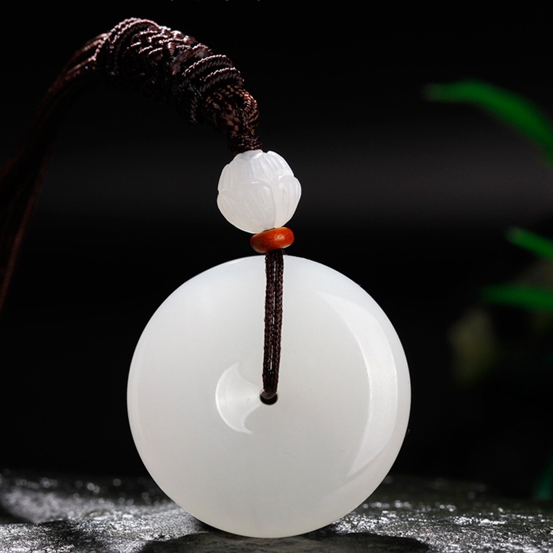 【新疆和田玉】天然白玉平安扣吊墜 男女款項鍊 油潤細膩 附證書禮盒