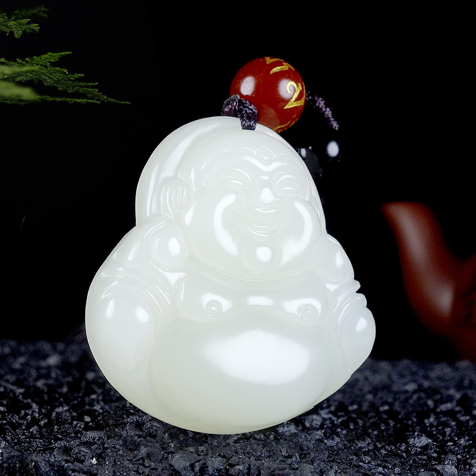 【新疆和田玉】天然白玉 精雕彌勒笑佛吊墜 開臉喜慶 附證書禮盒