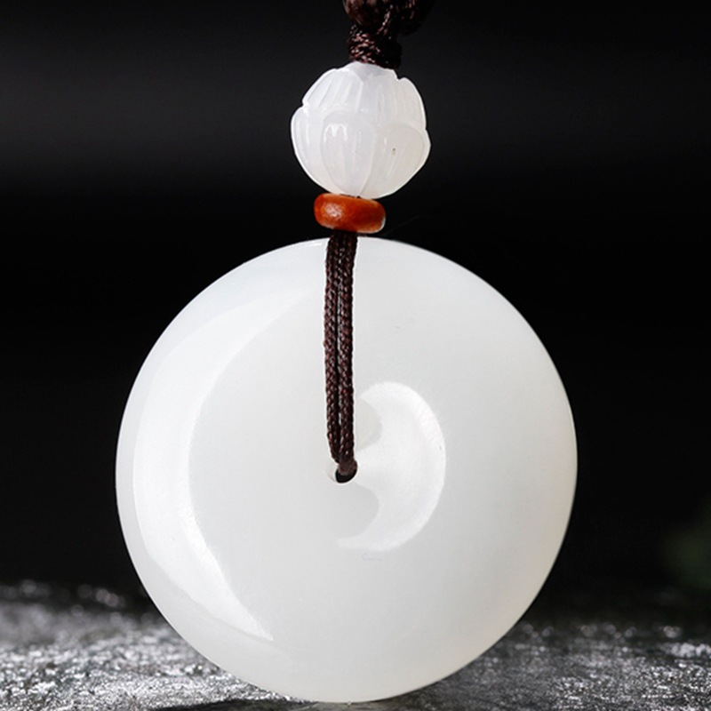 【新疆和田玉】天然白玉平安扣吊墜 男女款項鍊 油潤細膩 附證書禮盒