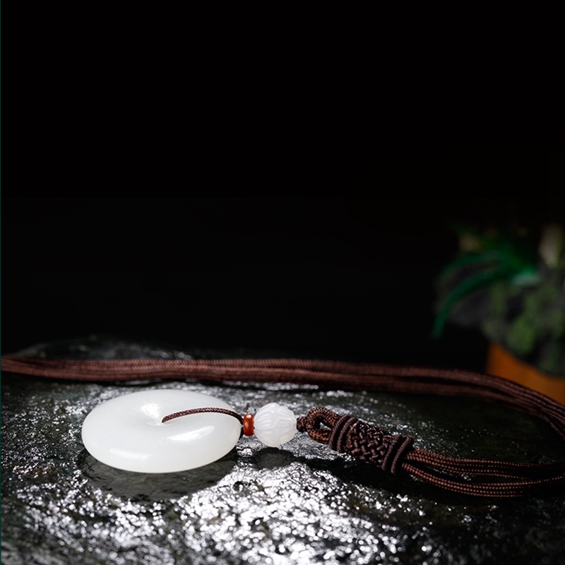 【新疆和田玉】天然白玉平安扣吊墜 男女款項鍊 油潤細膩 附證書禮盒