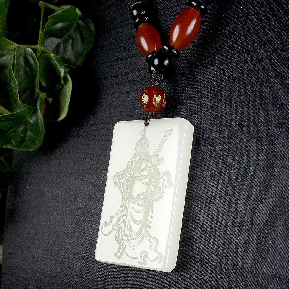 新疆和田玉關公牌 | 武財神義薄雲天玉掛件 精雕吊墜