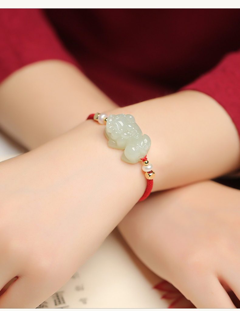 新疆和田玉 白玉貔貅手鏈 男女情侶款手串玉石飾品