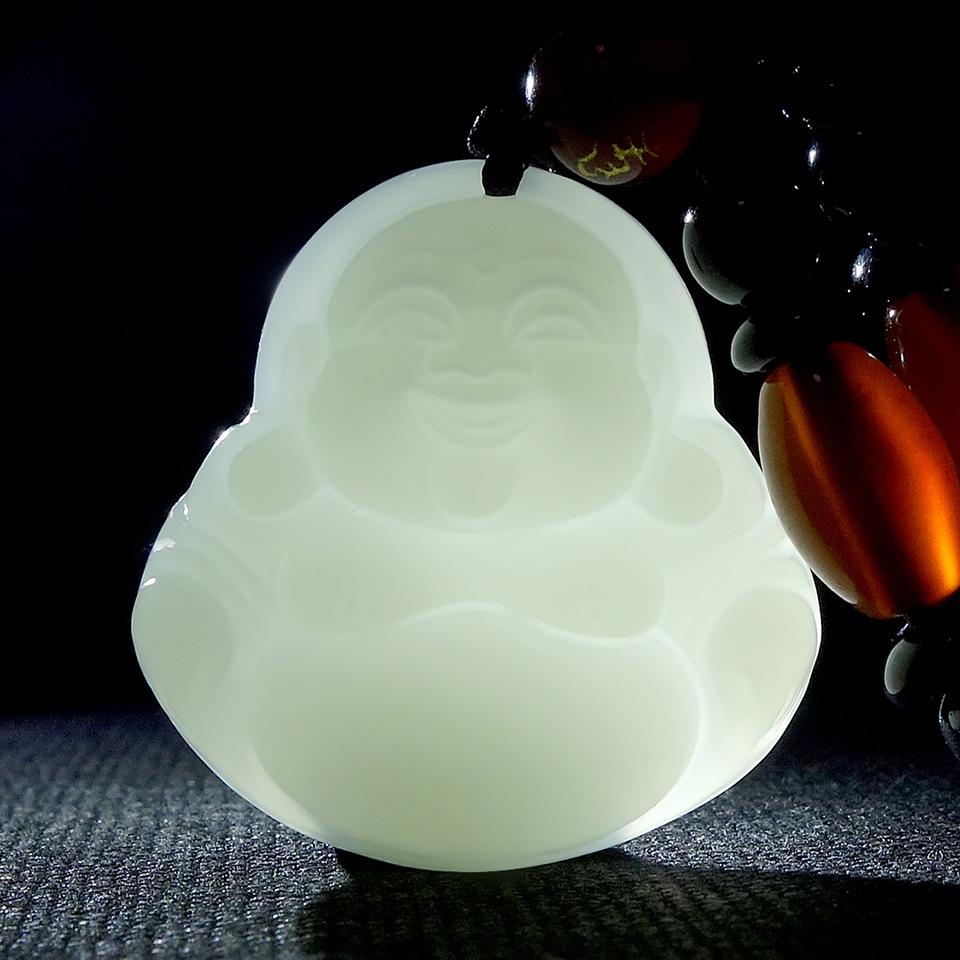 【新疆和田玉】天然白玉 精雕彌勒笑佛吊墜 開臉喜慶 附證書禮盒