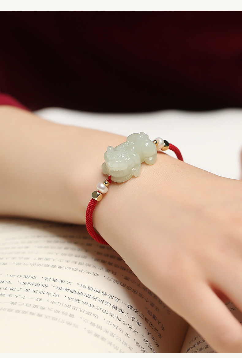 新疆和田玉 白玉貔貅手鏈 男女情侶款手串玉石飾品