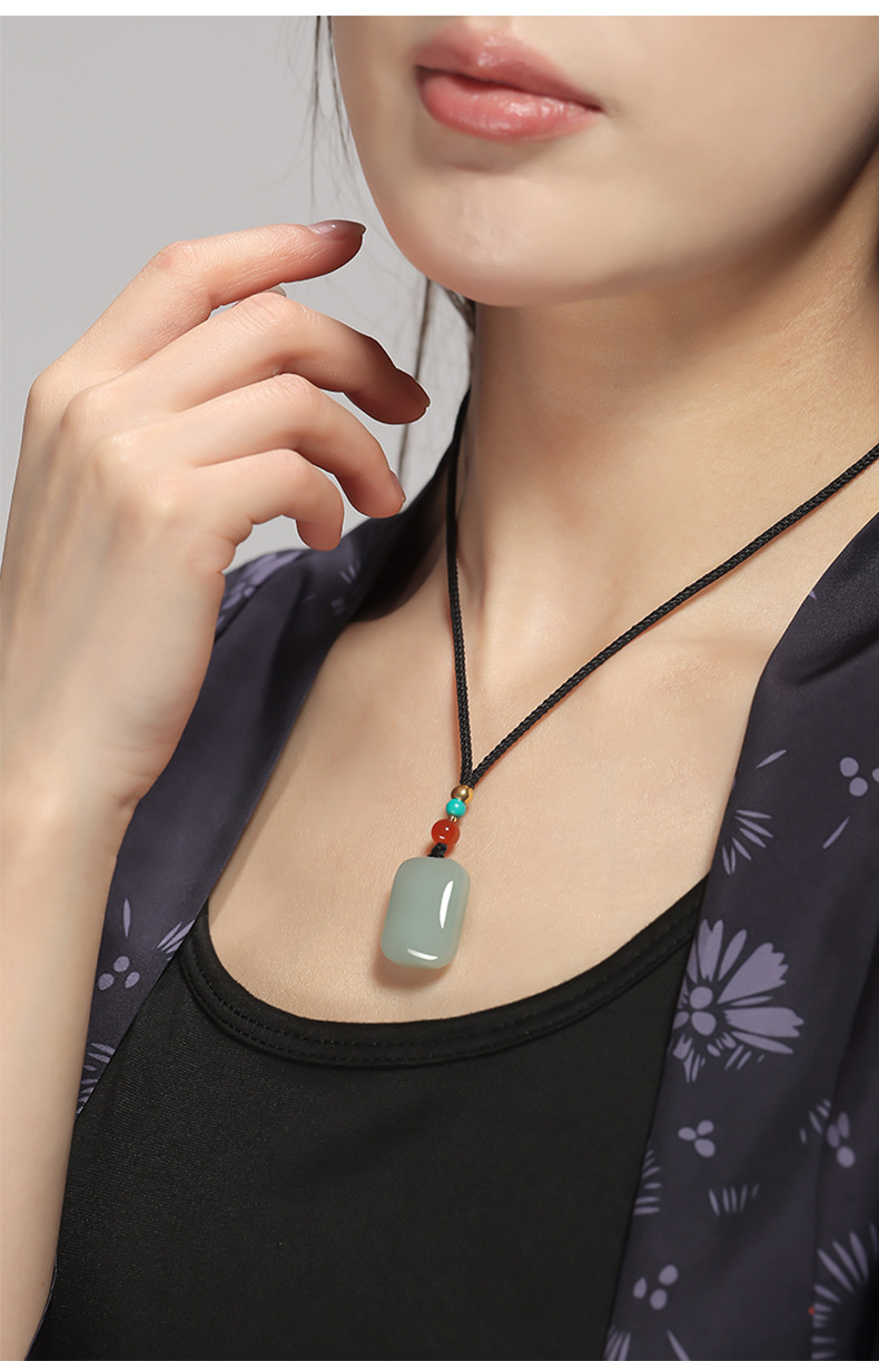 和田玉 青玉 平安無事牌小吊墜 男女款玉石項鍊