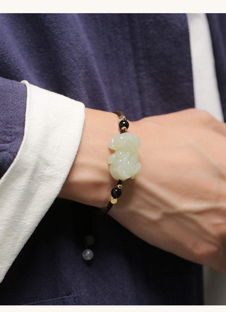 新疆和田玉 白玉貔貅手鏈 男女情侶款手串玉石飾品