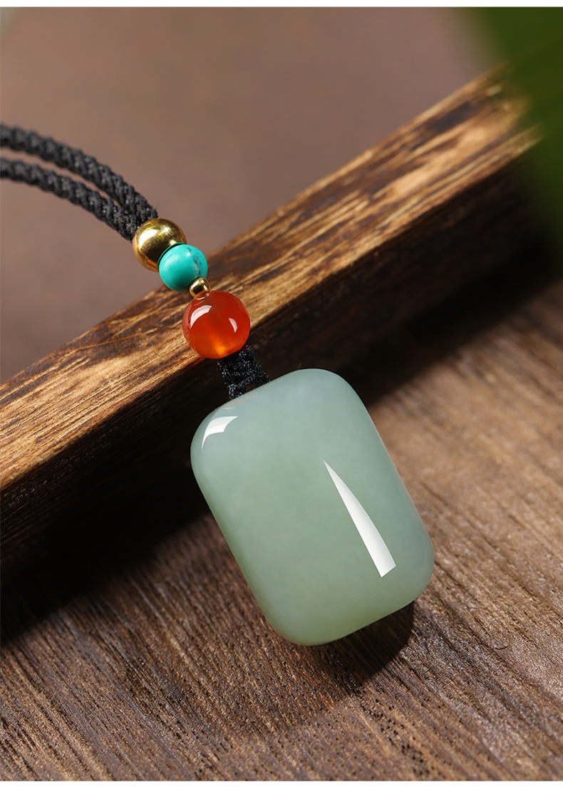 和田玉 青玉 平安無事牌小吊墜 男女款玉石項鍊