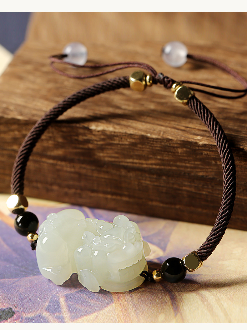 新疆和田玉 白玉貔貅手鏈 男女情侶款手串玉石飾品