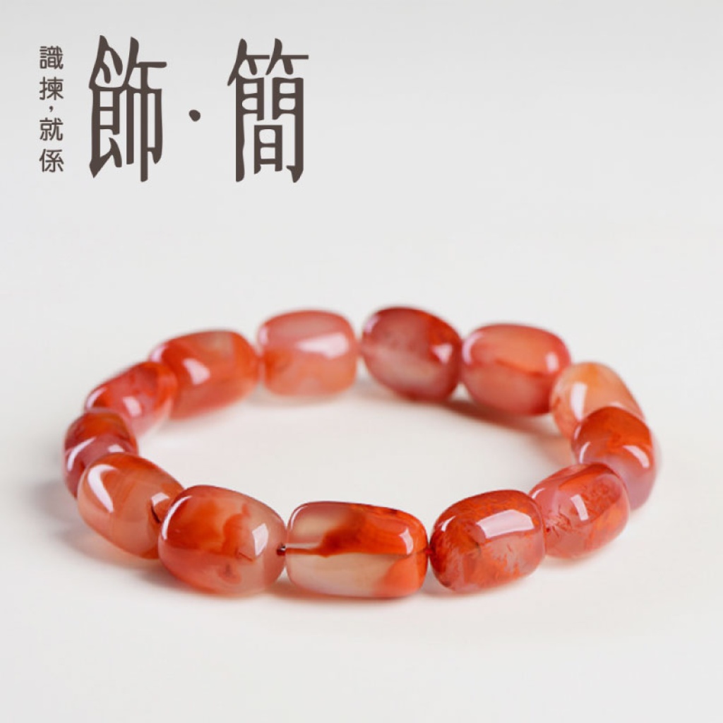 天然川料火焰紋南紅瑪瑙桶珠手鏈 7x10mm
