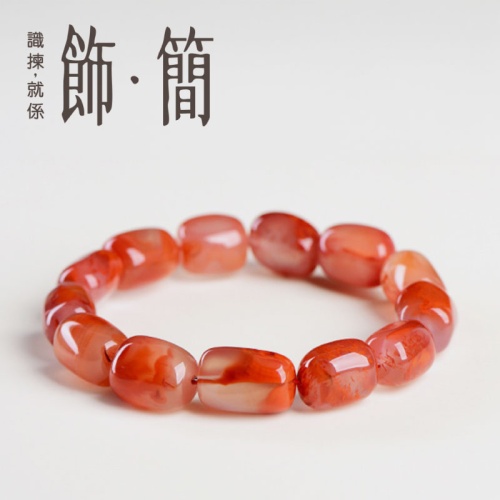 天然川料火焰紋南紅瑪瑙桶珠手鏈 7x10mm