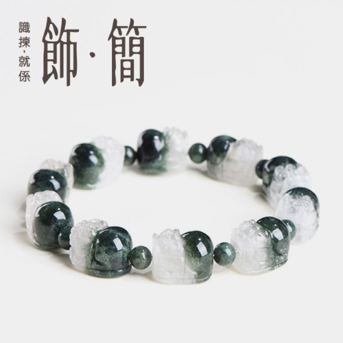 天然綠幽靈聚寶盆貔貅手鏈 9x11mm