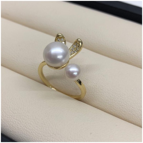 萌兔8-9mm淡水珍珠戒指 可調節