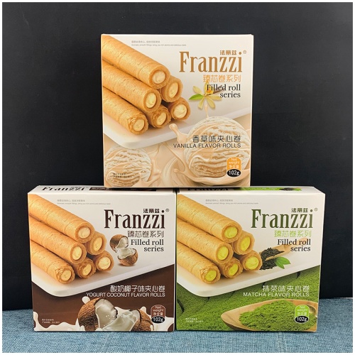 Franzzi 法麗茲 臻芯卷系列 102g｜香草／抹茶／酸奶椰子味 夾心蛋捲