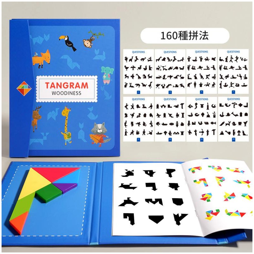 兒童智力磁性七巧板(書本 附160題)|藍色/粉紅色|提升專注力與邏輯思維