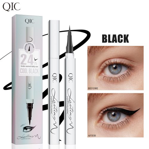 QIC 銀管海綿頭眼線筆 酷黑速乾防水防暈染｜24小時持久妝效