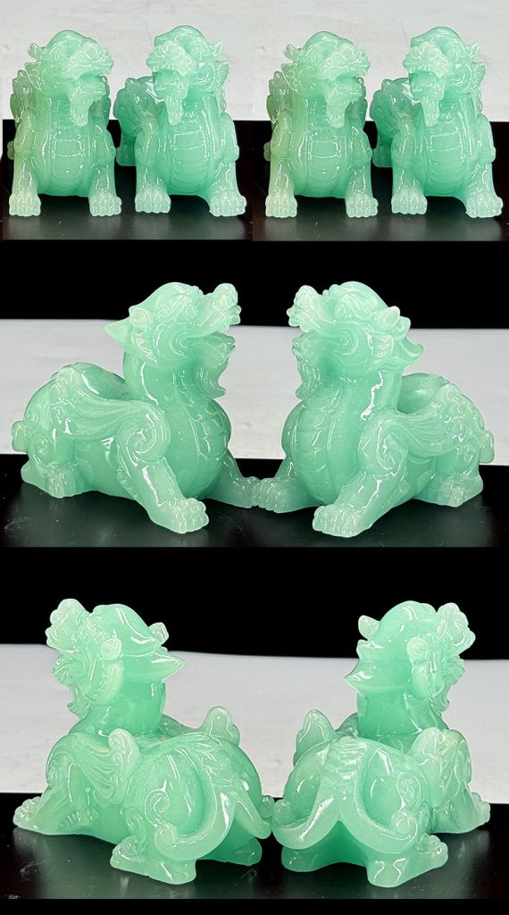 藍冰玉貔貅擺件 一對|清透溫潤 手工精雕 招財守財家居裝飾