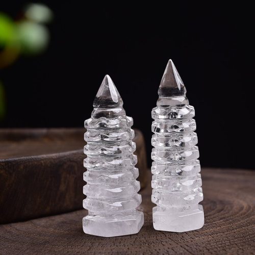 天然白水晶文昌塔 擺設飾品|多層塔式設計 清透雅緻
