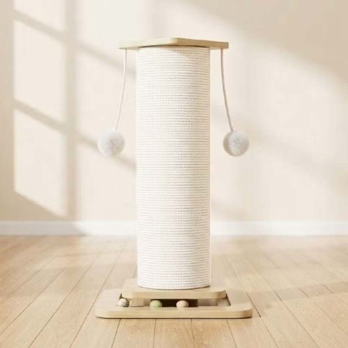 立劍麻貓抓柱 60cm/80cm|實木底座+雙重逗貓球 耐磨不掉屑