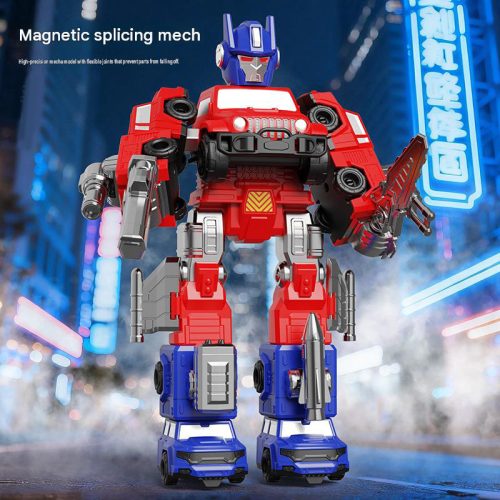 兒童磁力變形機甲金剛玩具車 紅色/黑色|組裝益智變形機器人