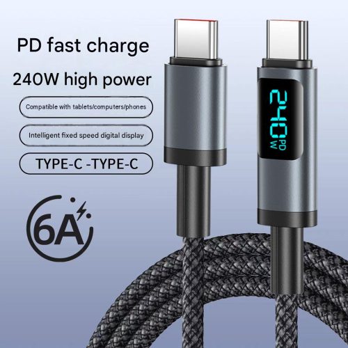 240W PD快充 USB-C to USB-C 數據線|6A大電流+LED數顯|適用手機/筆記本/車充