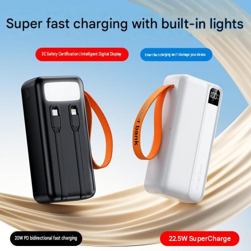 Y533 自帶線快充行動電源 20W PD|黑色白色可選 出門不讓帶線