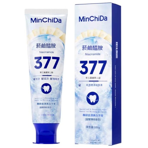 MinChiDa敏齒達 377專研去漬美白牙膏 留蘭薄荷香型 ｜深層潔白 清新留香