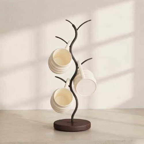 復古樹形杯架 家居客廳裝飾 收納架|可掛4杯 實木底座