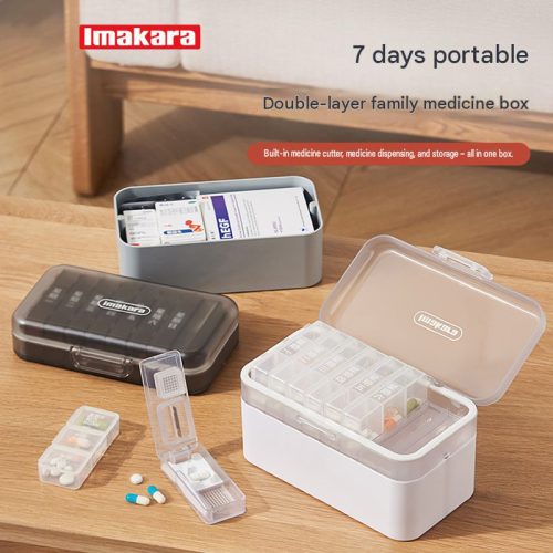 Imakara 7日分格藥盒 防潮密封+內置切藥器|便攜家用分藥神器